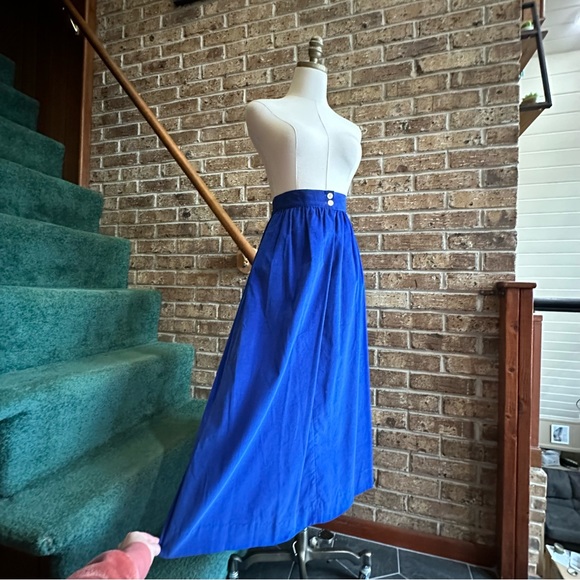 VTG 70s 80s NWT Retro Blue Corduroy 2 Button Midi Maxi Skirt - Picture 1 of 7
